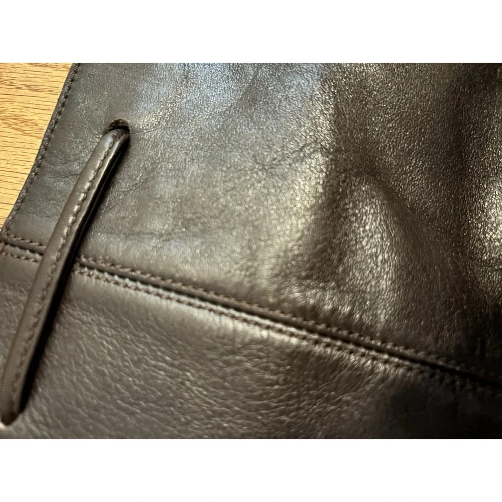 Liz Claiborne Dark Brown Genuine Leather Large Shoulder Hobo Tote Bag LC Logo[J]